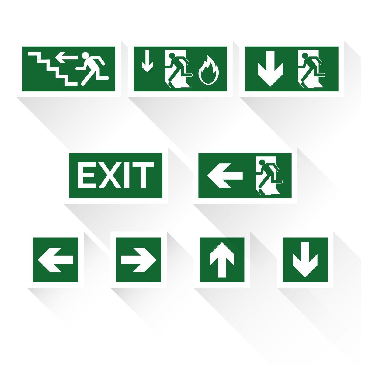 Set de señales de evacuación en color verde